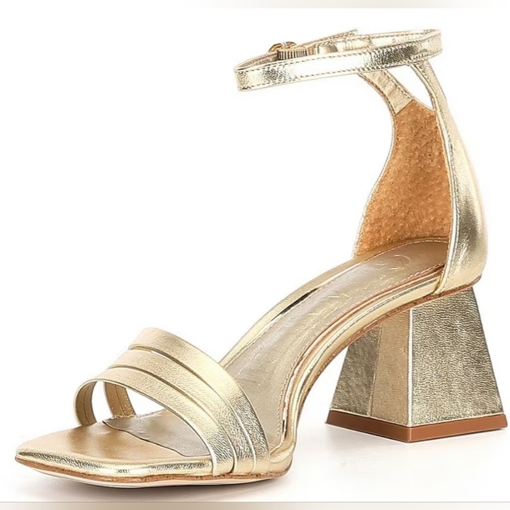 Gianni Bini Amarae Metallic Leather Block Heel Dress Sandals